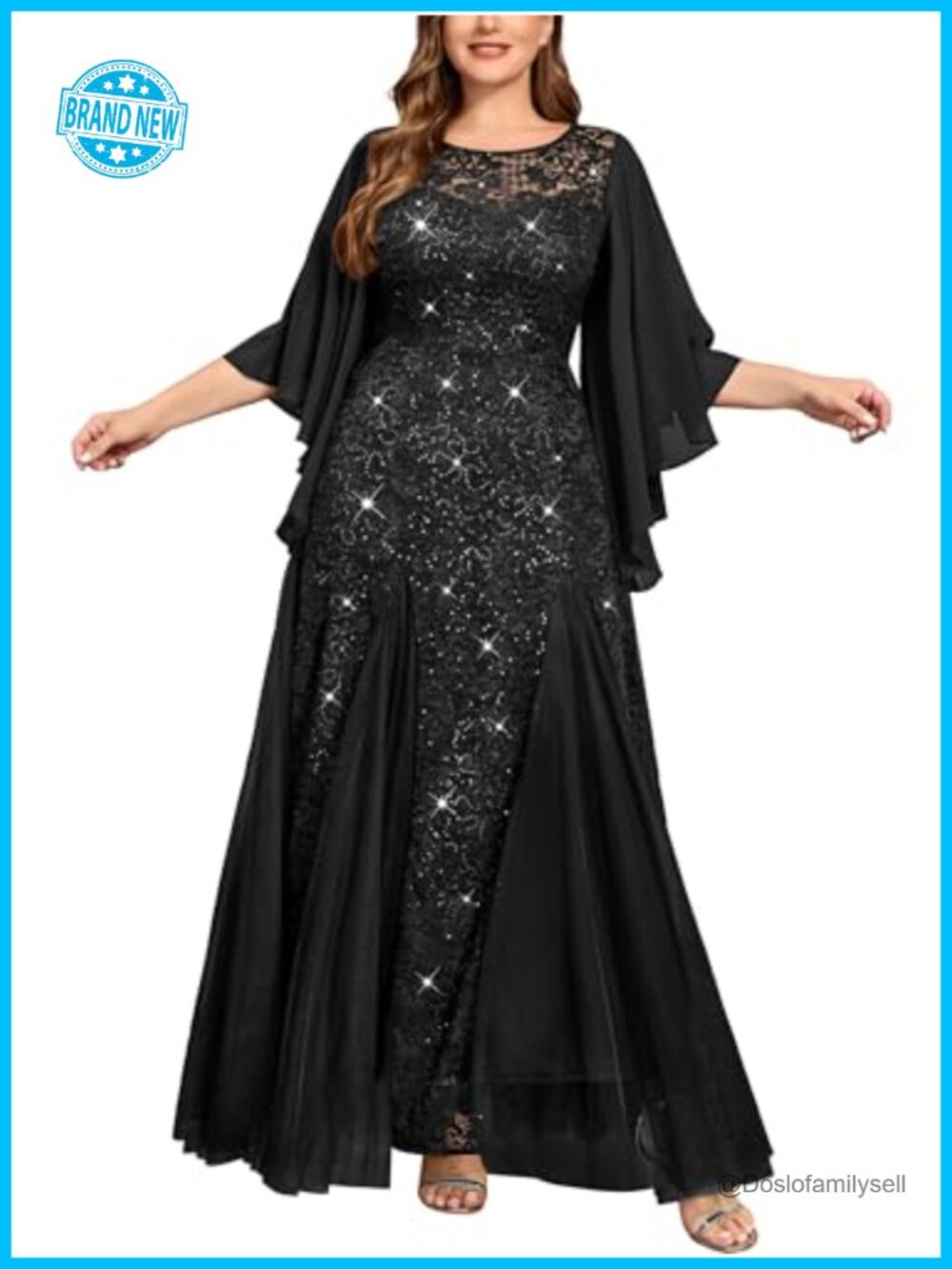 Plus Size Sequins Lace Tulle Formal Evening Long Mermaid Dress